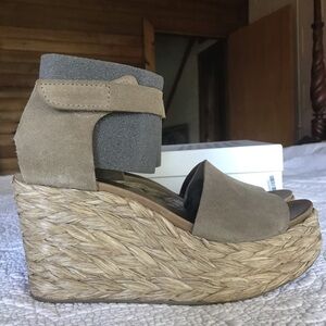 Pedro Garcia Dory Raffia Wedge Sandal Women Bark Castoro Size 40.5 EU/10.5 US